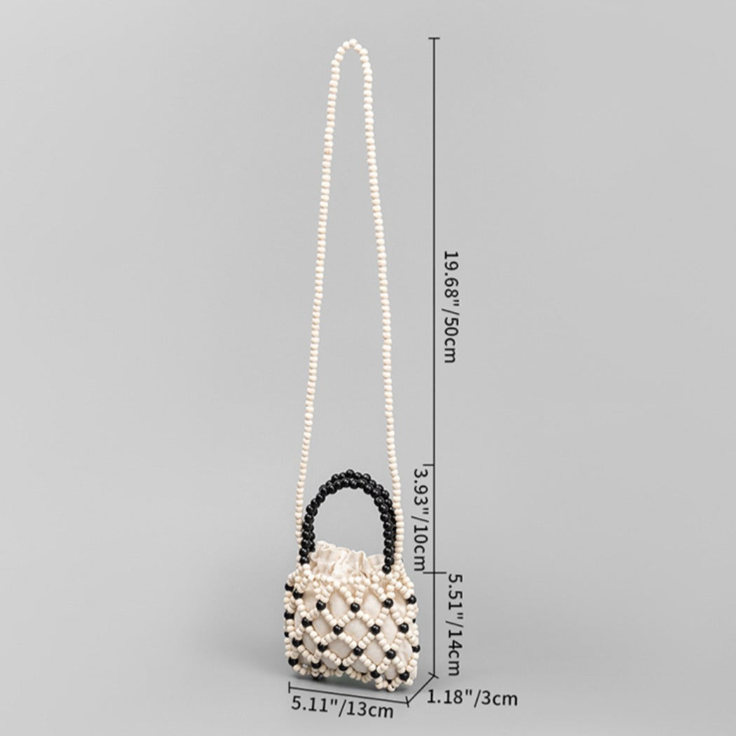 Cosbai - Color-Blocked Wooden Bead Crossbody Bag