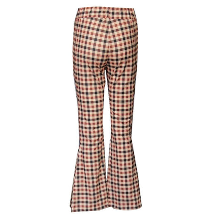 Autumn And Winter Lattice Leisure Micro Bell-Bottom Trousers