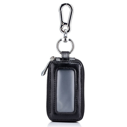 Men's Genuine Leather Zipper Double Layer Key Bag