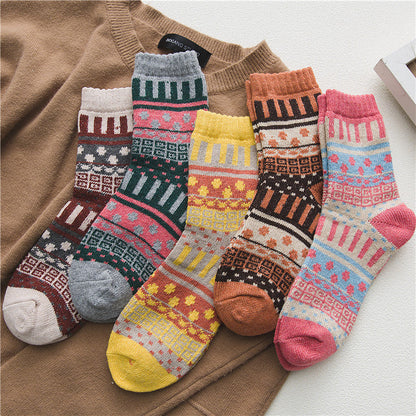 Rufia - 5 Pairs Bohemian Wool-Blend Socks Set