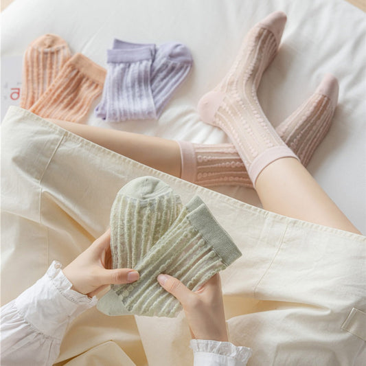 Rufia - Polka Dot &amp; Striped Sheer Crew Socks