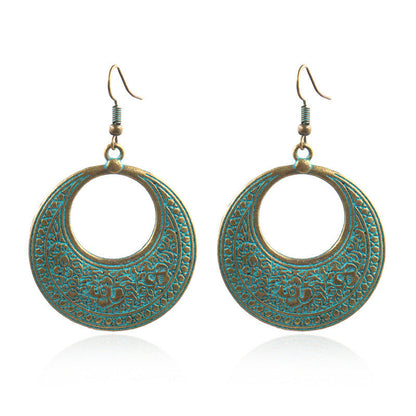 Vintage Hollow Circular Earrings Exaggerated Alloy Drop Earrings for Women