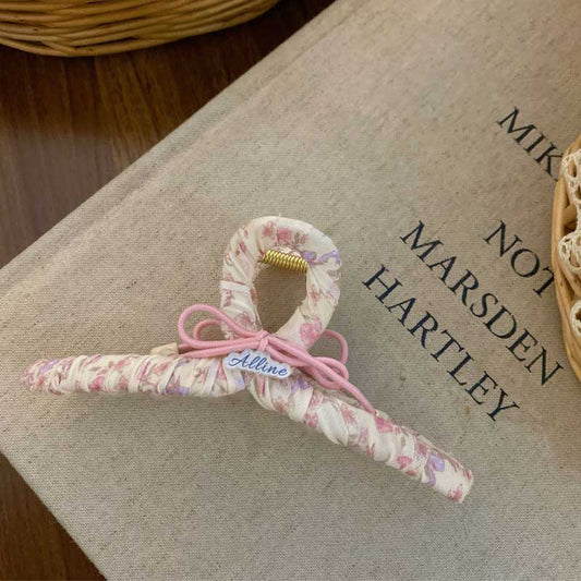 Cute Bow Knot Floral Fabric Hair Claw
