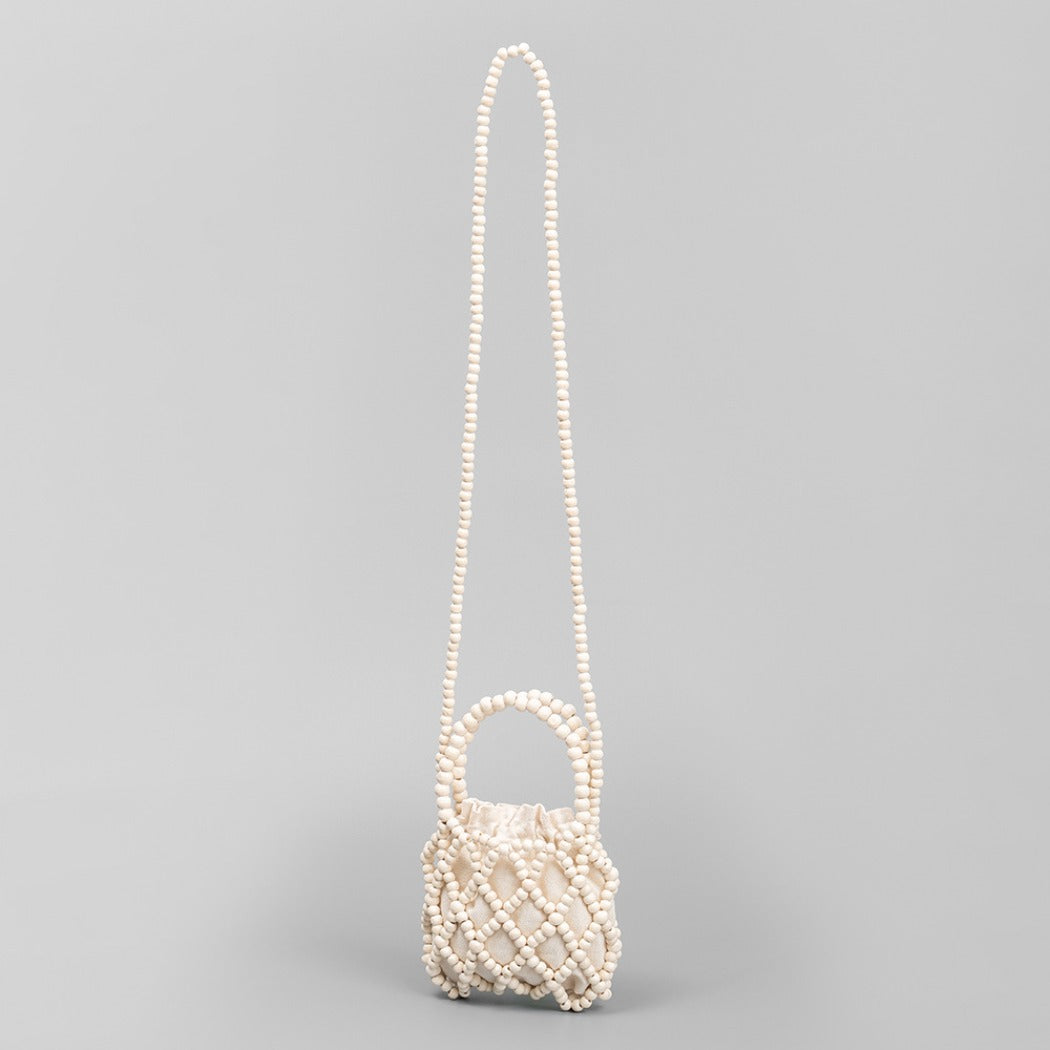 Cosbai - Color-Blocked Wooden Bead Crossbody Bag