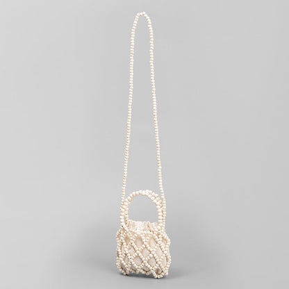 Cosbai - Color-Blocked Wooden Bead Crossbody Bag