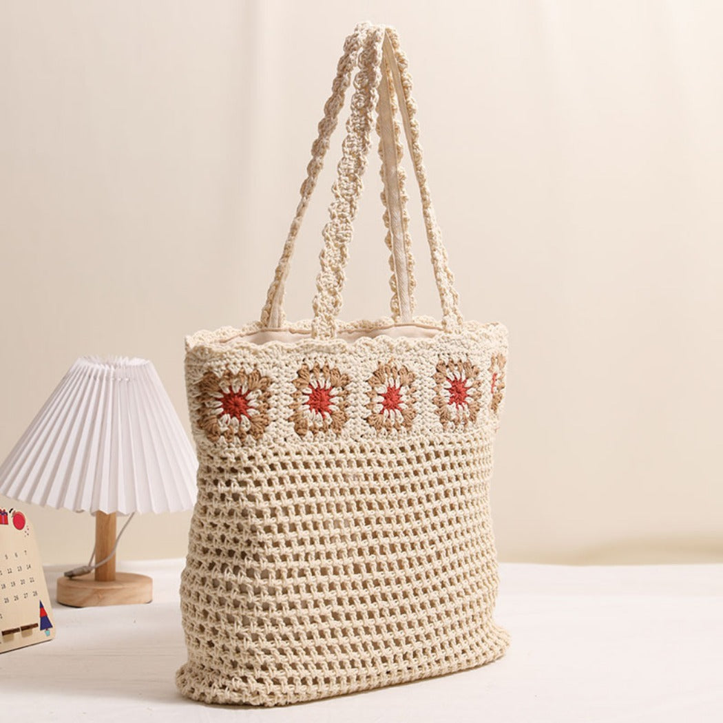 Cosbai - Large Crochet Flower Shoulder Bag - Vintage &amp; Spacious