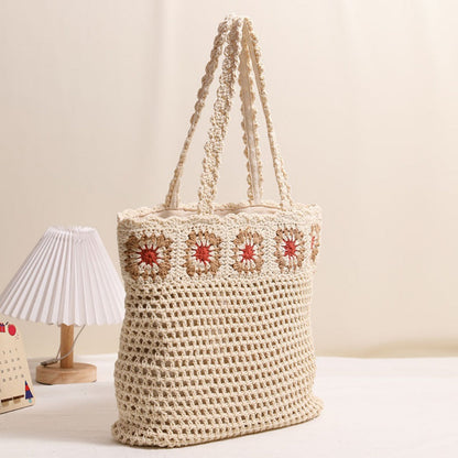 Cosbai - Large Crochet Flower Shoulder Bag - Vintage &amp; Spacious