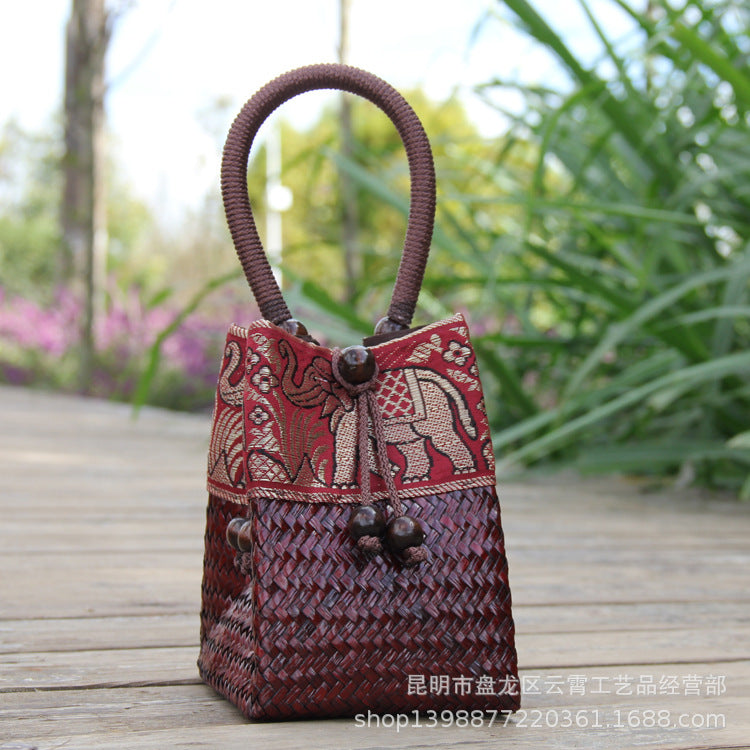 Rattan Straw Bag Straw Bag Leisure Vacation Beach Bag Retro Mini Portable Ladies Bag