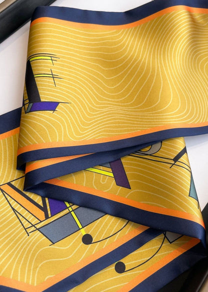 Silk Twilly Scarf With Geometric Gold Print
