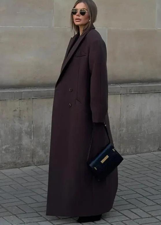 Double Breasted Wool Like Coat Dark Brown