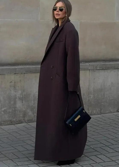 Double Breasted Wool Like Coat Dark Brown