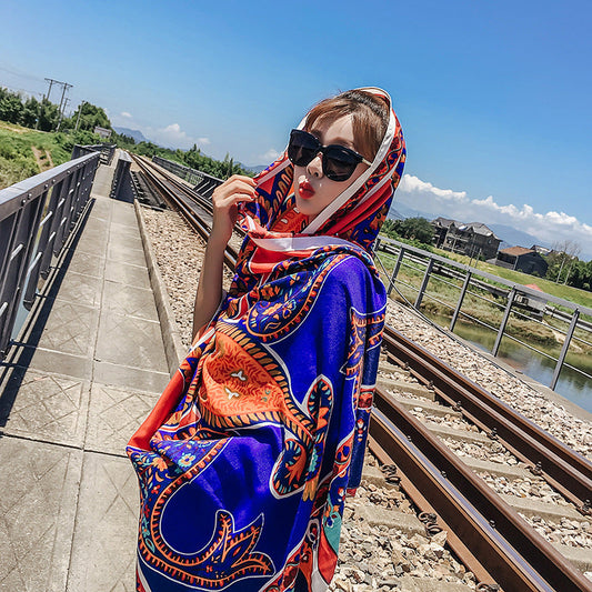 Women'S Summer Beach Sunscreen Shawl Ethnic Style Scarf Dual Purpose Long Beach Scarf With Versatile Large Scarf