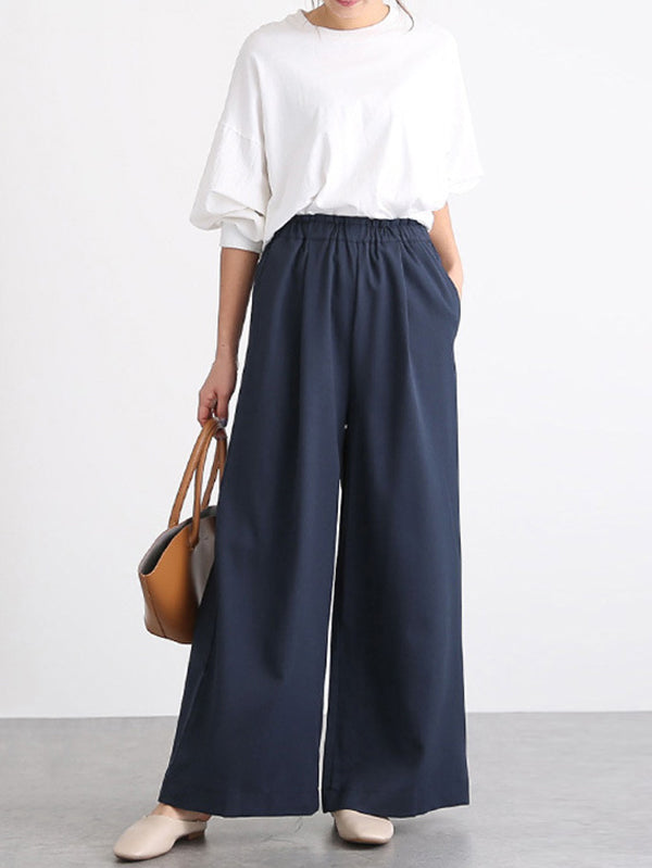 Uraban Simple Solid Color Plus Loose Casual Wide-Leg Pants
