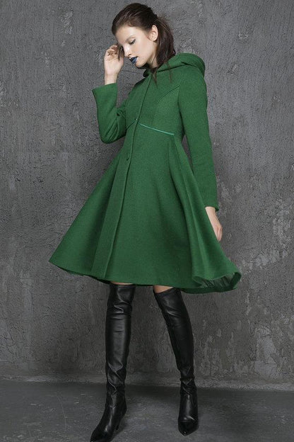 New Solid Color Hooded Long Swing Slim Slim Fashion Simple Coat