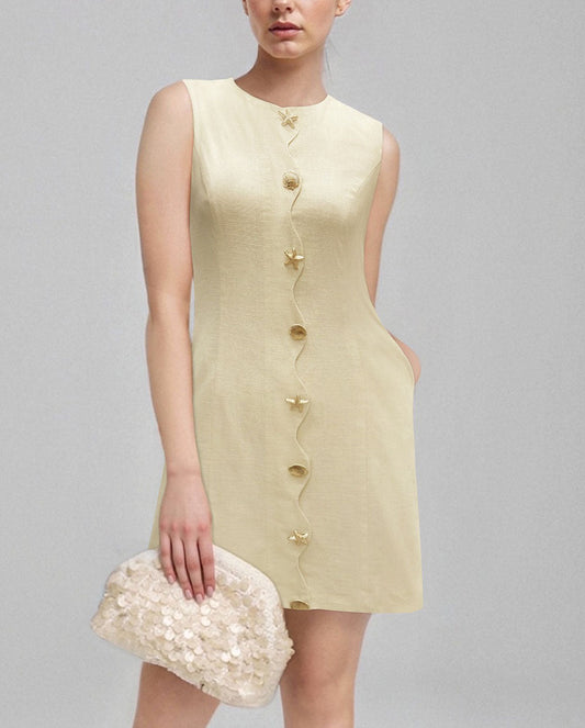 Slim Metal Buttons Sleeveless Mini Dress