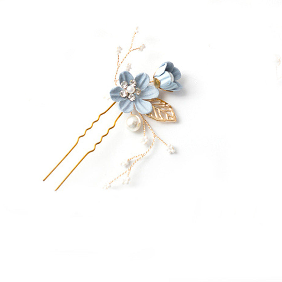Bridal Floral Hair Accessories Forest Style Blue Flower Hairpin Wedding Hairpiece