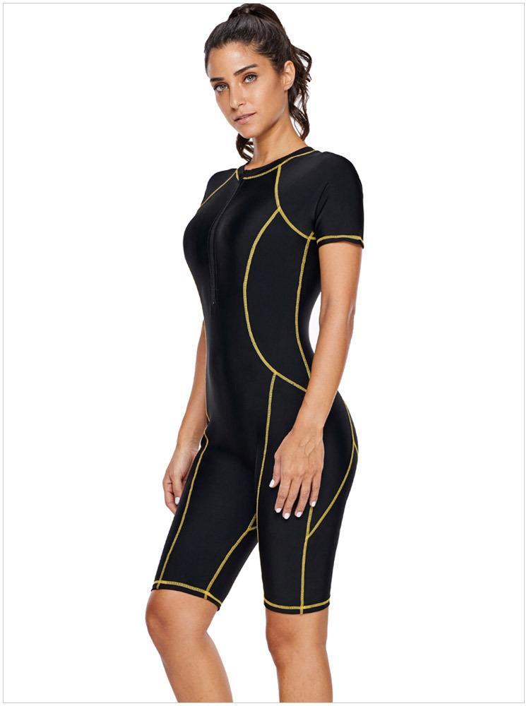 Diving Suit Short-Sleeved Zipper Sunscreen Quick-Drying Surfing One-Piece Swimsuit