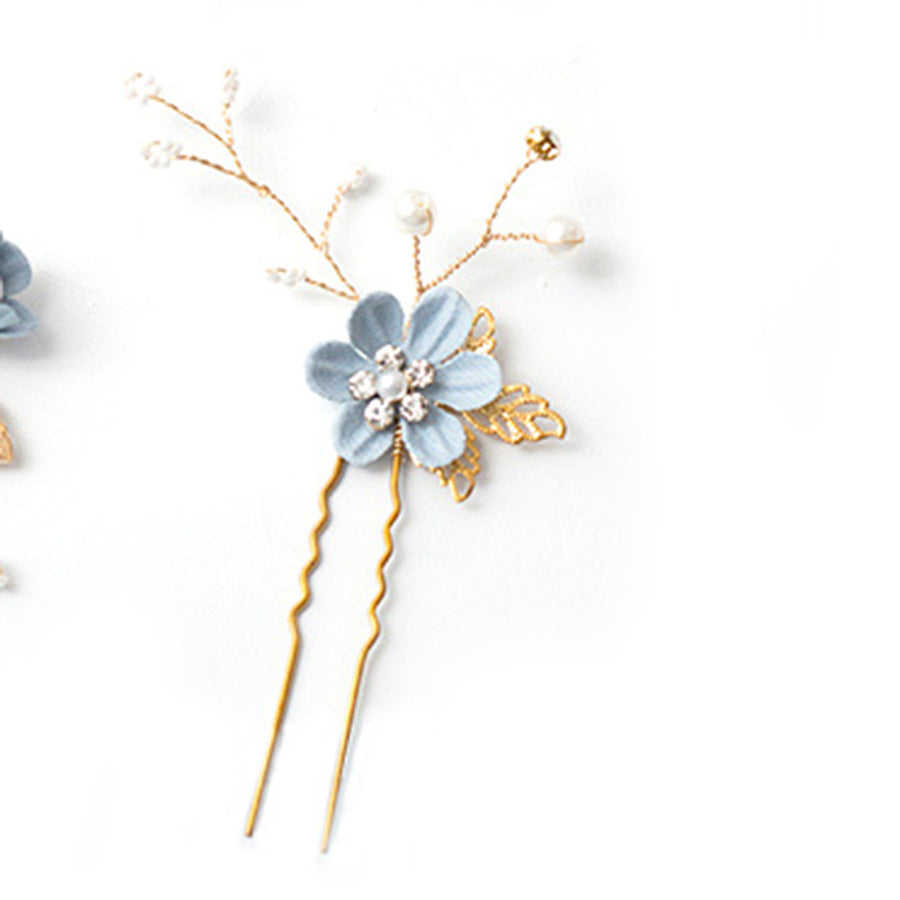 Bridal Floral Hair Accessories Forest Style Blue Flower Hairpin Wedding Hairpiece
