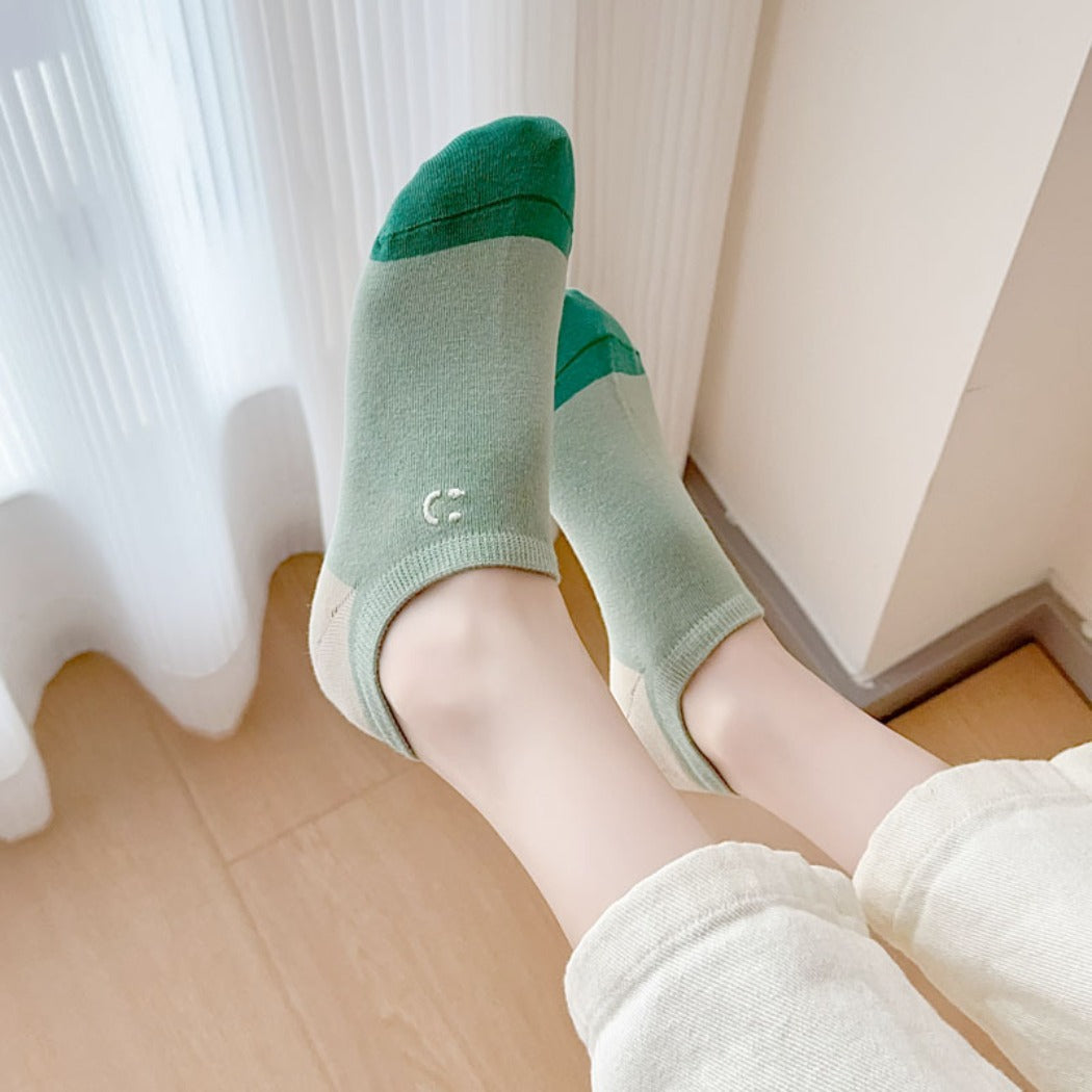 Rufia - Summer Color-Block Embroidered Smiley Ankle Socks