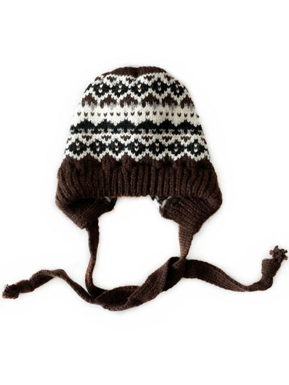 Haila - Bohemian Knitted Beanie with Earflaps &amp; Tasseled Ties