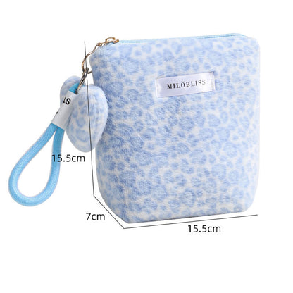 Fuzzy Leopard Print Portable Storage Bag
