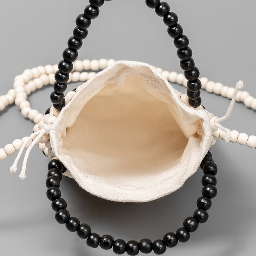 Cosbai - Color-Blocked Wooden Bead Crossbody Bag
