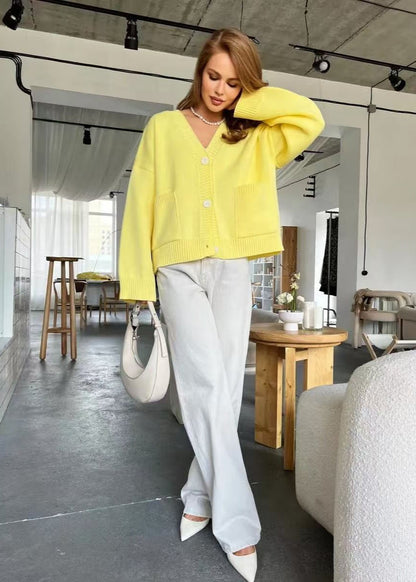 Oversized Knit Cardigan In Bright Yellow