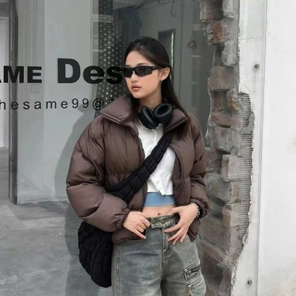 Solid Color Stand Collar Puffer Coat