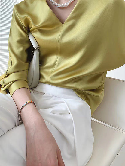 Wrap Hollow Solid Color V-Neck Blouses&Shirts Tops