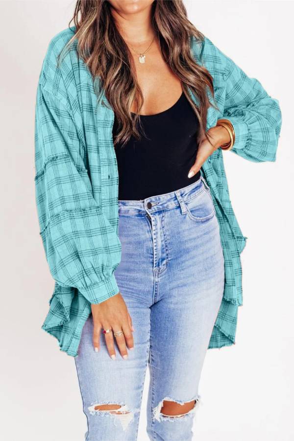 Women's Mineral Washed Button Down Plaid Flannel Shirt