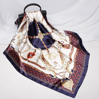 Vintage Elegant Geometric Pattern Silk Scarf