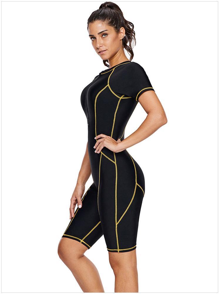 Diving Suit Short-Sleeved Zipper Sunscreen Quick-Drying Surfing One-Piece Swimsuit