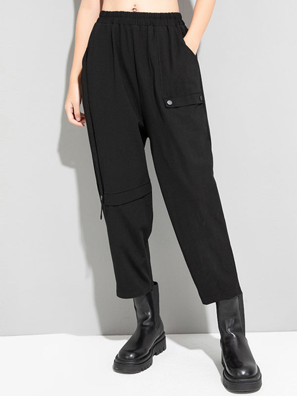 Simple Black Split-Joint High Waisted Casual Pants Bottom
