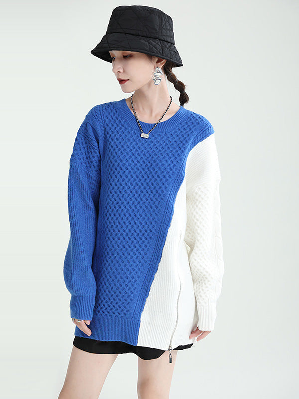 Urban Loose Contrast Color Split-Joint Sweater Top