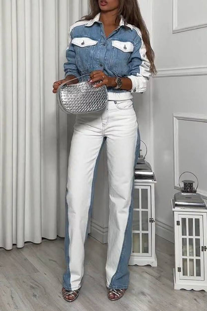 STRAIGHT LEG MID-RISE COMBINED JEANS