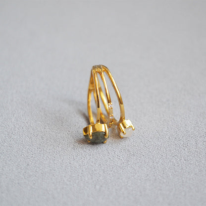 Multi-Layer Hollow Stone Gold Plated Open Rings