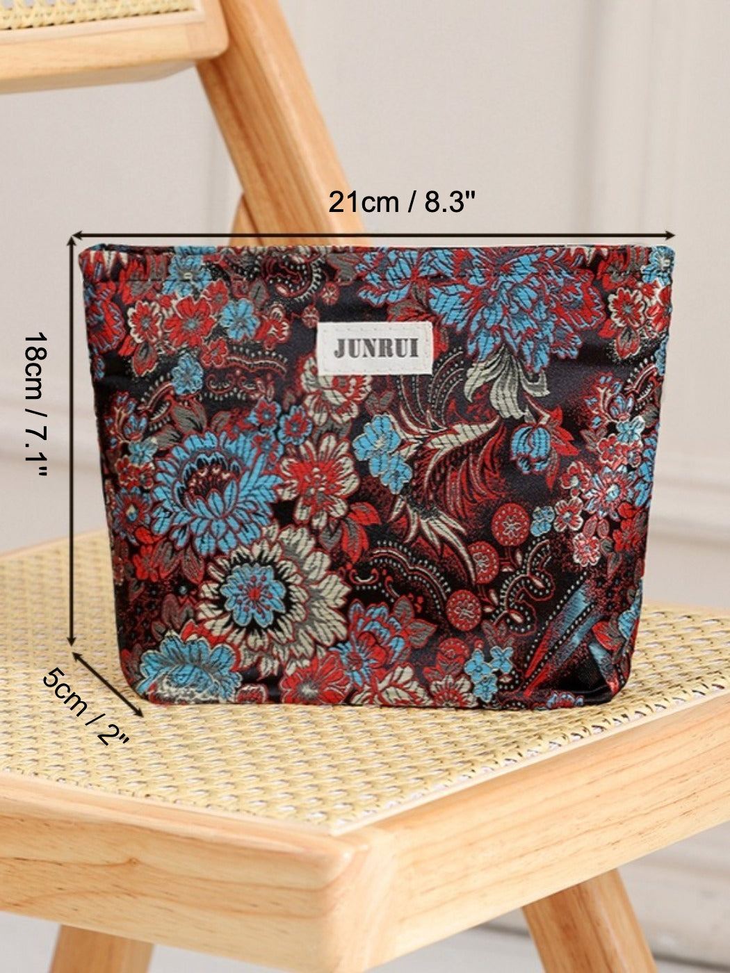 Cosbai - Zipper Makeup Pouch Bag with Floral Patterns