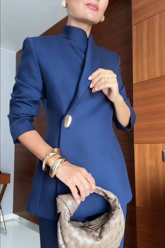 Exquisite and Fashionable Stand Lapel Neck Metal Button Long Sleeve Blazer