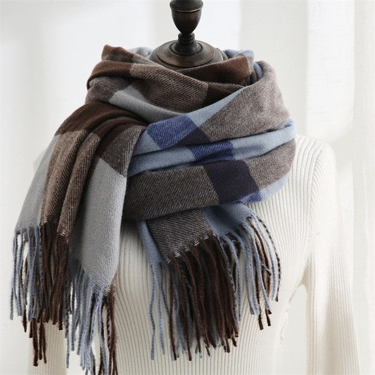 Thickened Warm Imitated Cashmere Plaid Print Shawl Scarf