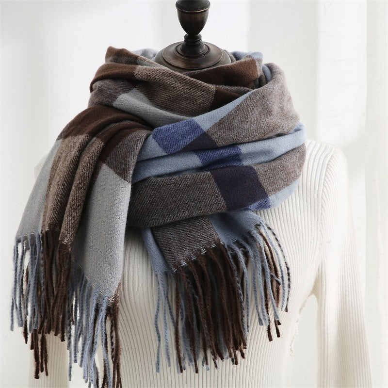 Thickened Warm Imitated Cashmere Plaid Print Shawl Scarf