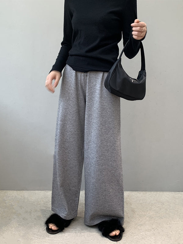 Loose Wide Leg Drawstring Solid Color Knitting Casual Pants Bottoms