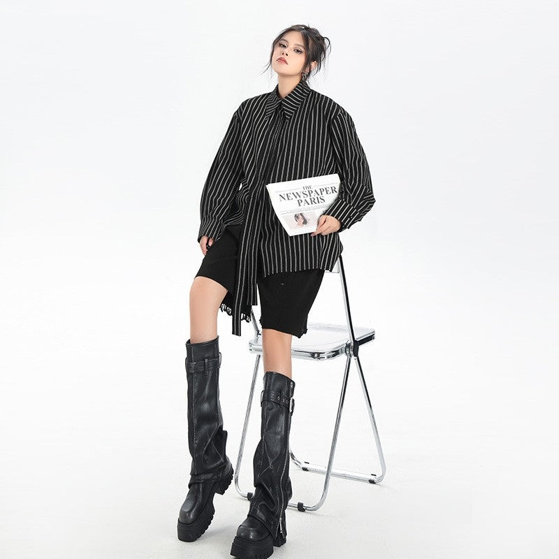 Striped Collar Long Sleeve Shirt