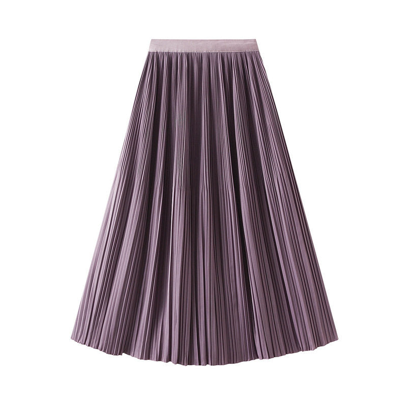 Solid Color Midi Pleated Skirt