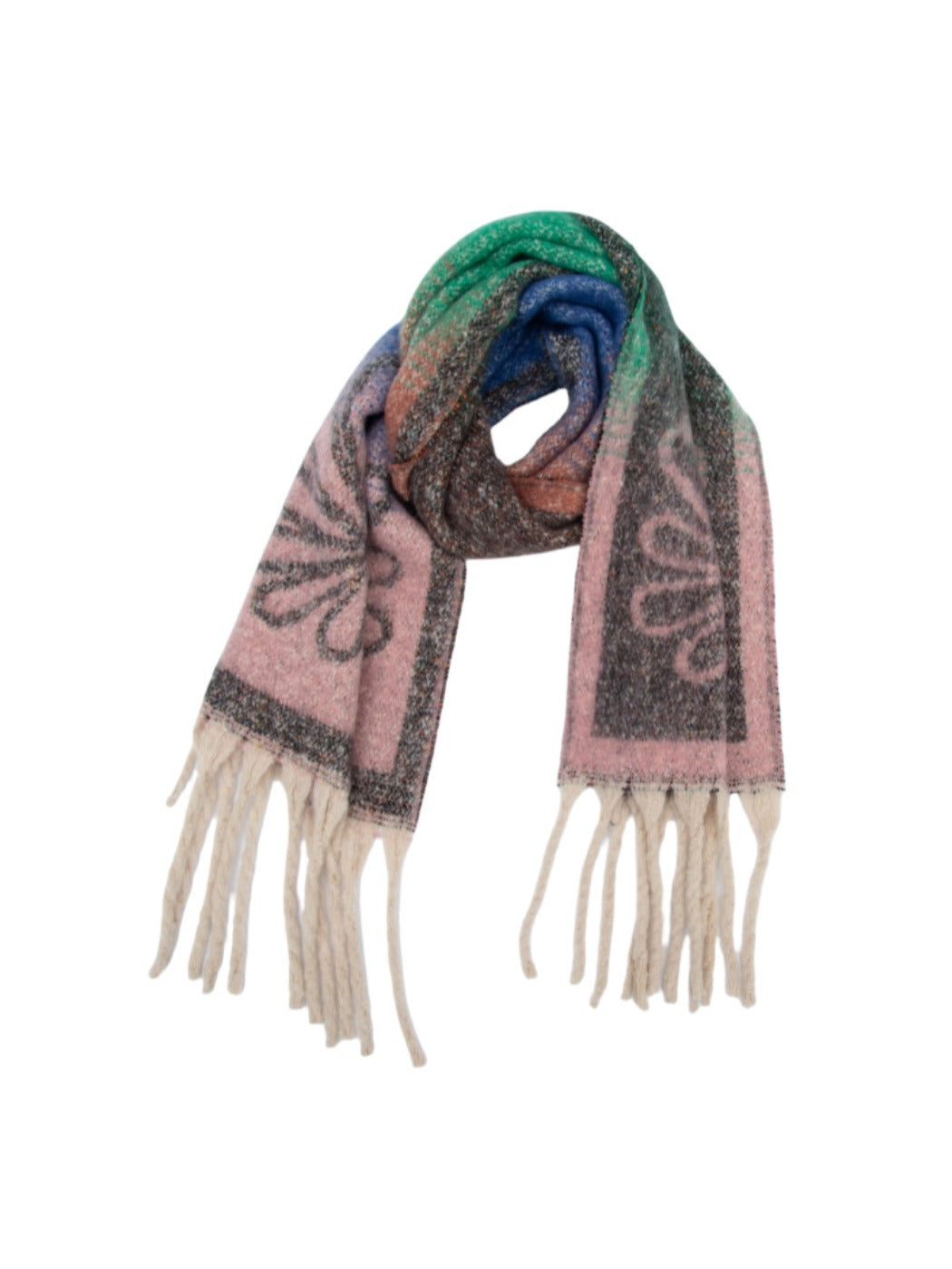 Scarvii - Tassel Scarf with Big Flower Jacquard Scarf