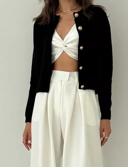 Elegant Knit Solid Color Button Down Cardigan