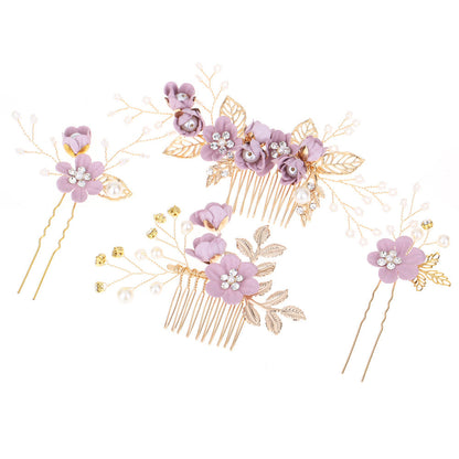 Bridal Flower Hair Comb Accessories in Light Blue and Pink