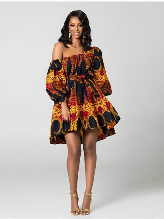 Hot Sale Sexy Africdresses For Women African Print Clothing One Shoulder Dress