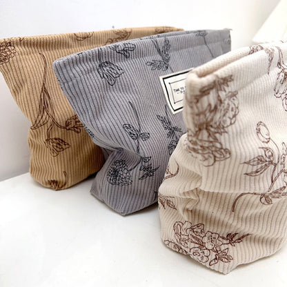 Cosbai - Floral Corduroy Portable Storage Bag