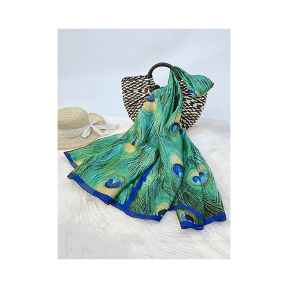 Peacock Feathers Print Silk Imitation Scarf