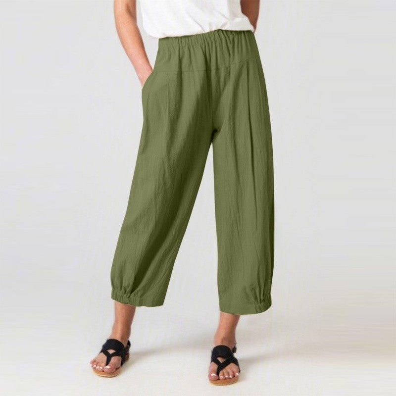 Solid Color Wide Leg Cropped Pants